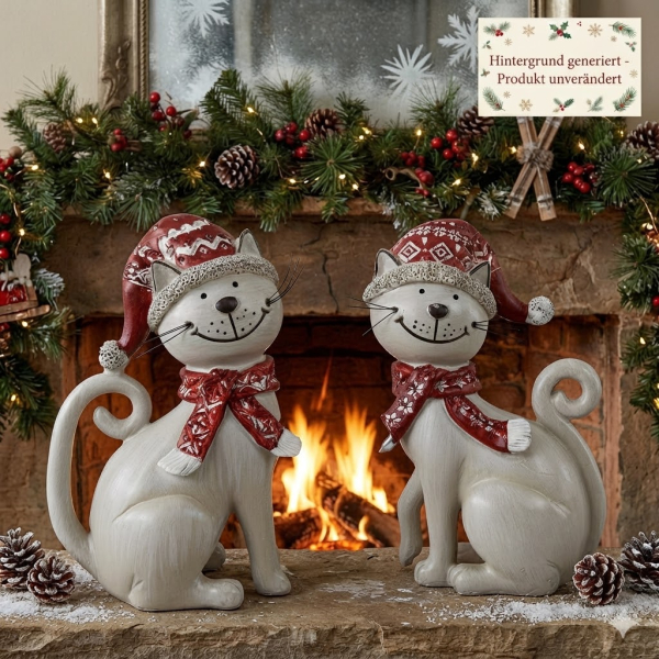 Weihnachtliche Katze Minka 2er Set - Höhe ca. 16 cm